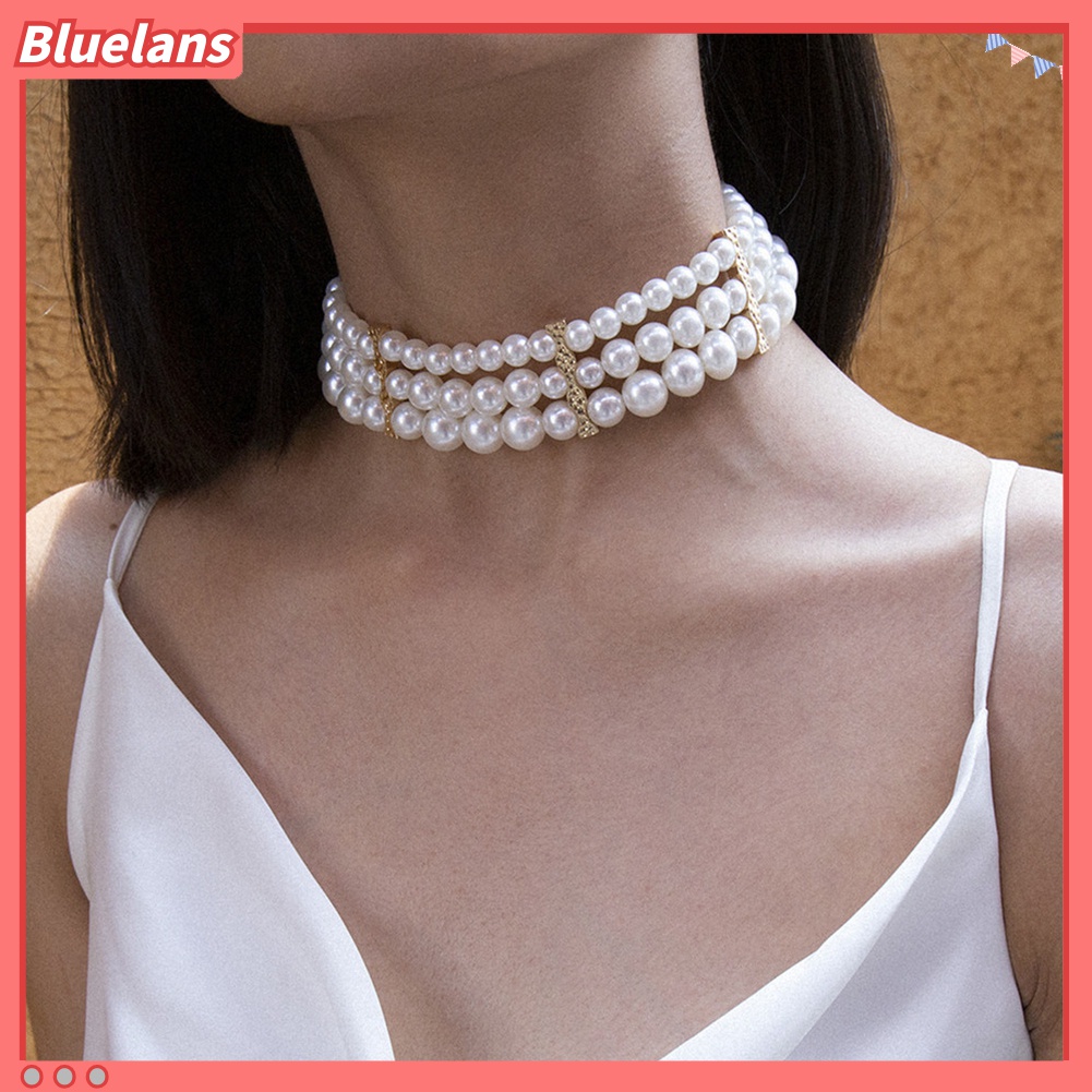 Vòng cổ nhiều lớp đính ngọc trai nhân tạo thời trang