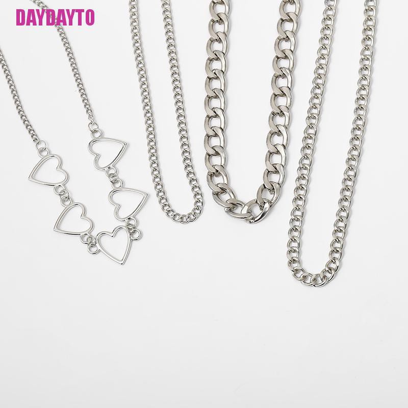 Vòng Cổ Choker Kim Loại Nhiều Lớp Mặt Trái Tim Rỗng Phong Cách Punk