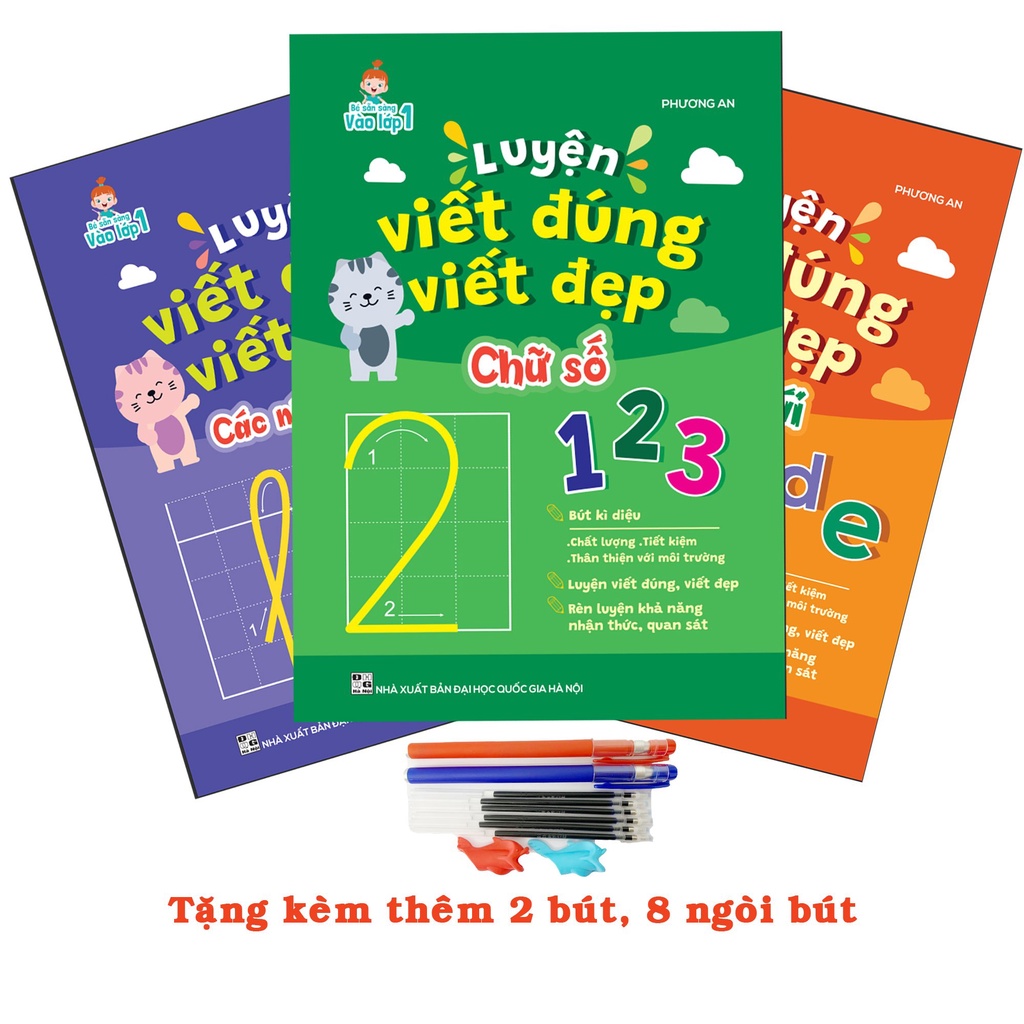 Sách - Bộ 3 Quyển Luyện Viết Thần Kỳ Tự Xóa Chữ Đẹp - Số Đẹp - Nét Cơ Bản- Tặng Kèm Bút Mực