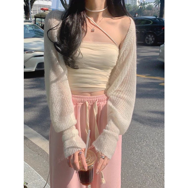 Áo khoác cardigan mỏng choàng ngoài Forgirl tay bo bánh bèo