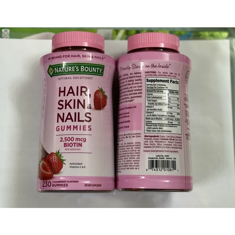 Kẹo dẻo đẹp da, tóc, móng Hair Skin Nail Gummies 230 Viên - Mỹ