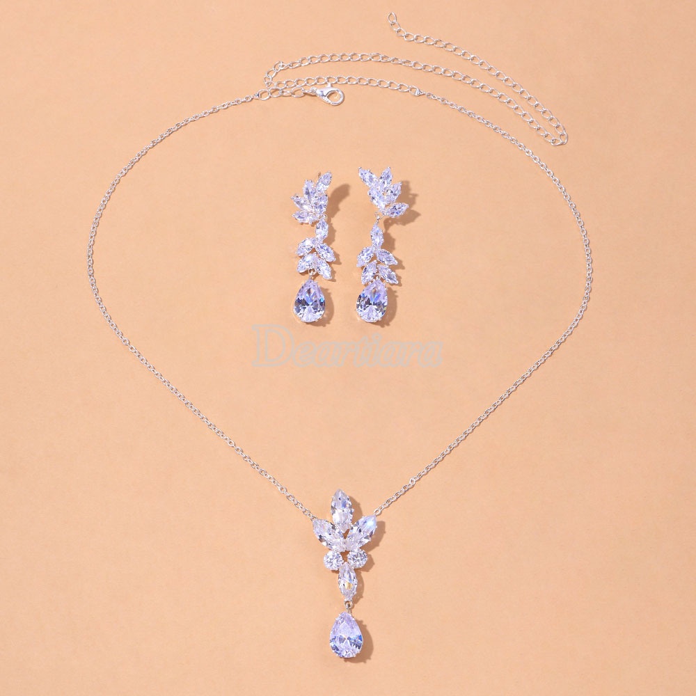 Bộ Vòng cổ Và Đôi Khuyên Tai Đính Đá Zircon Sang Trọng Cho Cô Dâu