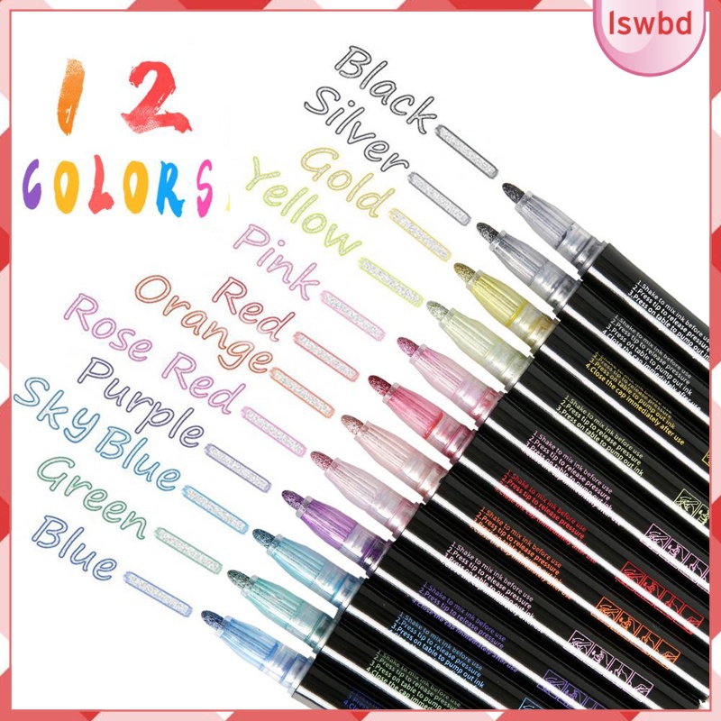 Double Line Outline Pens, 12 Colors Self-Outline Metallic Markers Glitter Sketching Drawing Pens for Gift Card Writing, DIY Art Crafts