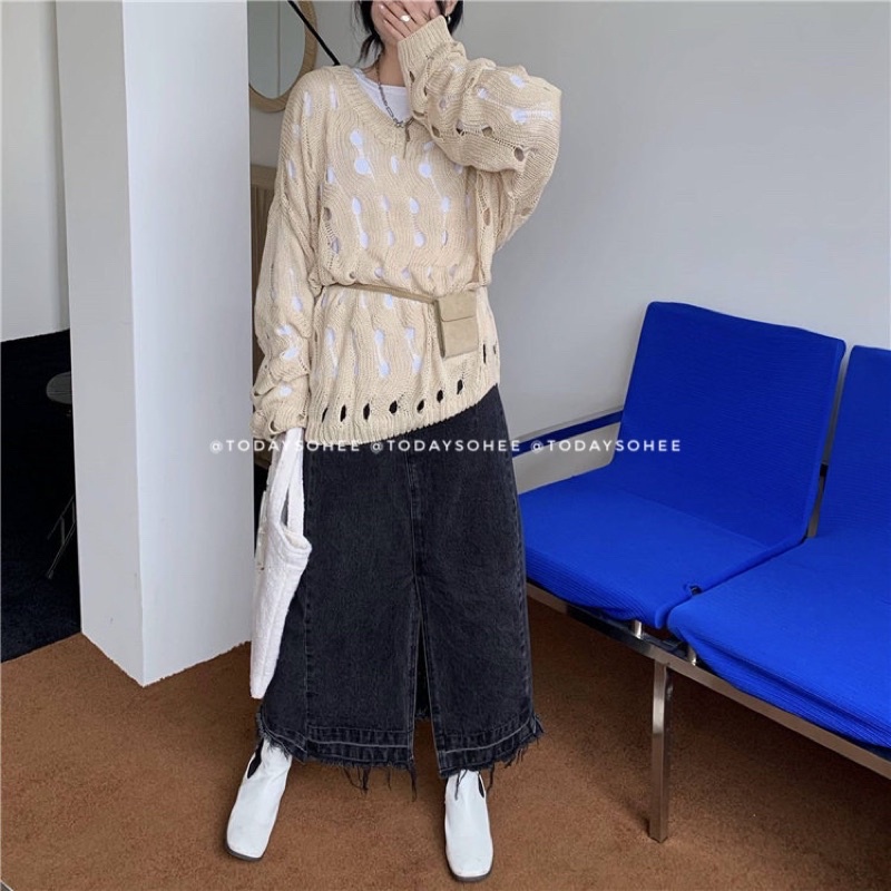 Áo len rách 2 màu