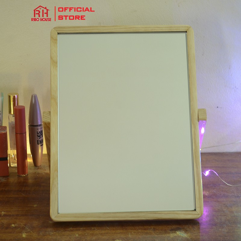 Gương soi trang điểm gỗ Sồi cao cấp để bàn RIBO HOUSE phấn Mirror, gương trang trí bàn trang điểm, spa, nails RIBO105