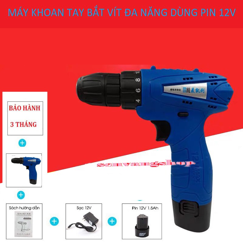 MÁY KHOAN CẦM TAY BẮT VÍT ĐA NĂNG DÙNG PIN 12V CHẾ ĐỘ ĐẢO THUẬN