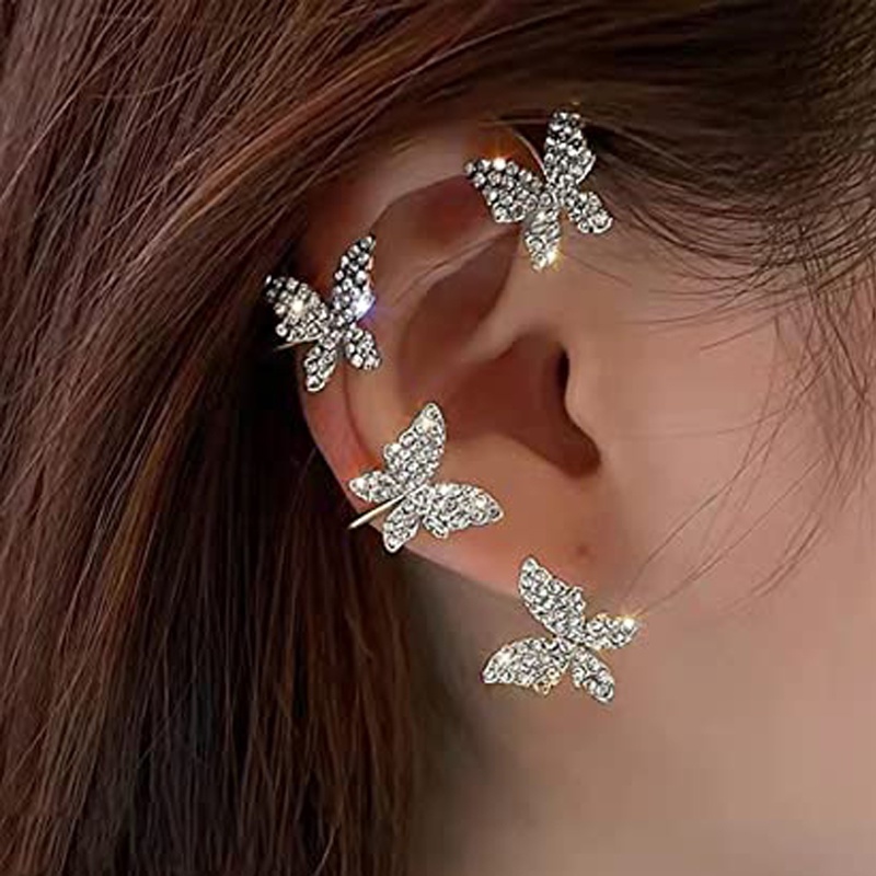 Bông Tai Hình Bướm Dạng Kẹp Đính Đá Phong Cách Hàn Quốc Đơn Giản Cho Nữ