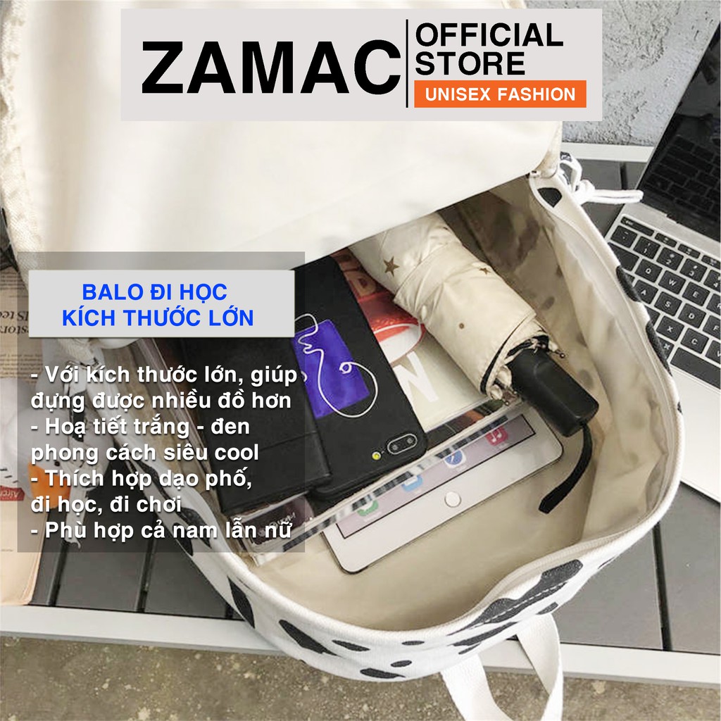 Balo bò sữa đi học ZAMAC vải canvas dày dặn thời trang Unisex - ZB8