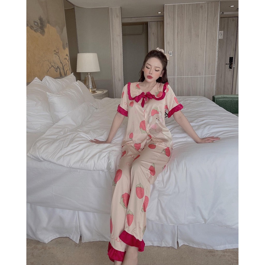 BỘ ngủ lụa áo cộc tay ,quần dài xinh xắn(kèm ảnh thật,video) | BigBuy360 - bigbuy360.vn