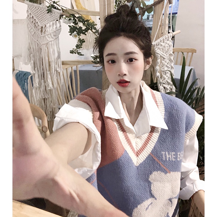 Áo Len Gile Nữ Cổ V Áo ghile nữ Basic Màu Trơn Có Cúc Kiểu Hàn Quốc Ulzzang thời trang Xiaozhainv vn | BigBuy360 - bigbuy360.vn