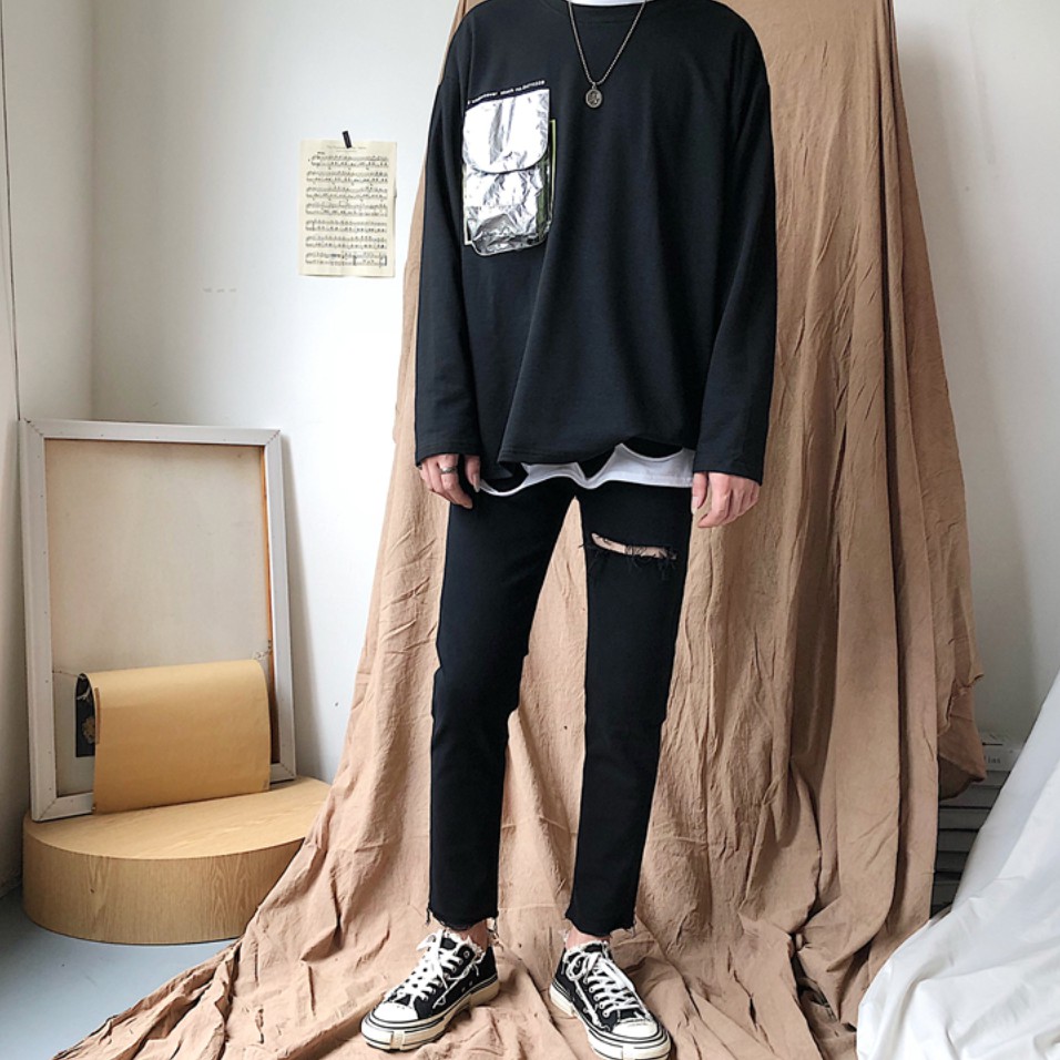 [Co GIãn+Không Phai Màu]Quần Jean Rách Gối Nam Màu Đen Vải Không Phai Màu, Co Giãn Dáng Skinny Phong Cách Hàn Quốc-J03 | BigBuy360 - bigbuy360.vn