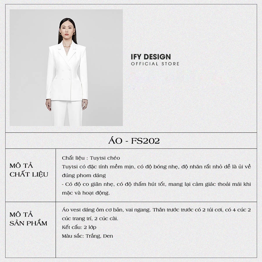 Áo vest nữ, áo khoác vest blazer nữ trơn trắng, đen dáng ôm 2 túi cơi trước IFY Design FS202A