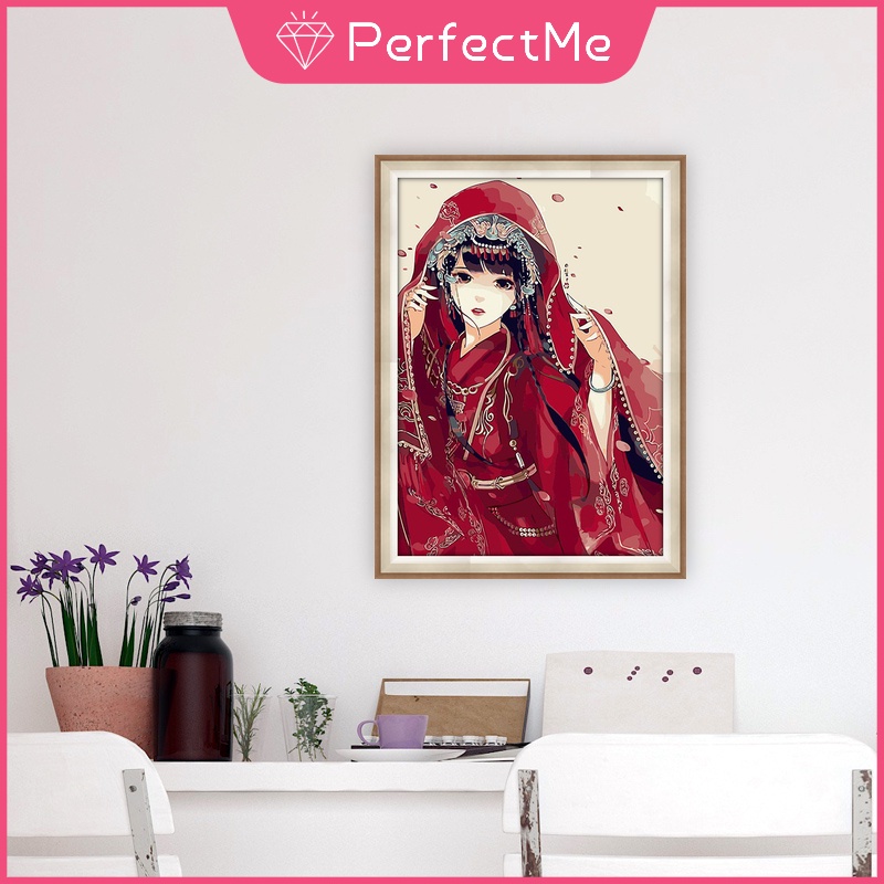 Tranh Đính Đá 30x40cm Kèm Phụ Kiện Tự Làm Hình Cô Gái Xinh Xắn Dùng Trang Trí