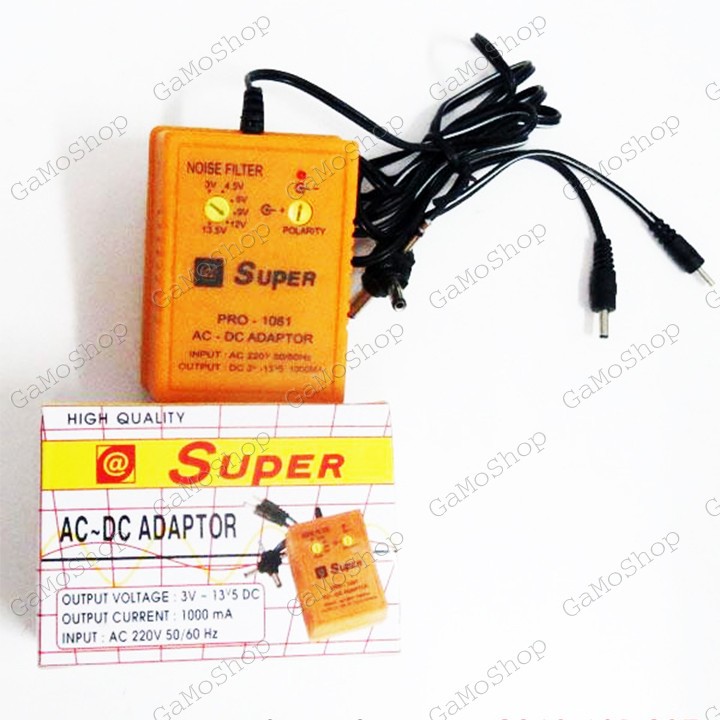 Nguồn Adapter đa năng SUPER 1080 450MA 3-12V, 6 đầu ra đảo cực được