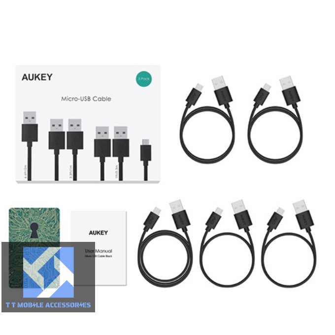 Combo Cáp Sạc Micro USB Aukey CB-D5 (1 bộ có 5 sợi cáp), chính hãng Aukey VIETNAM, mới 100%, Bảo hành 2 năm 1 đổi 1