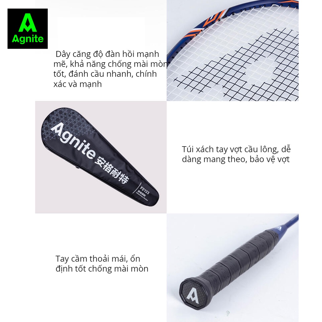 1 chiếc vợt cầu lông cao cấp Agnite chính hãng - khung carbon siêu bền, nhẹ, đẹp - tặng kèm túi đựng, căng sẵn dây