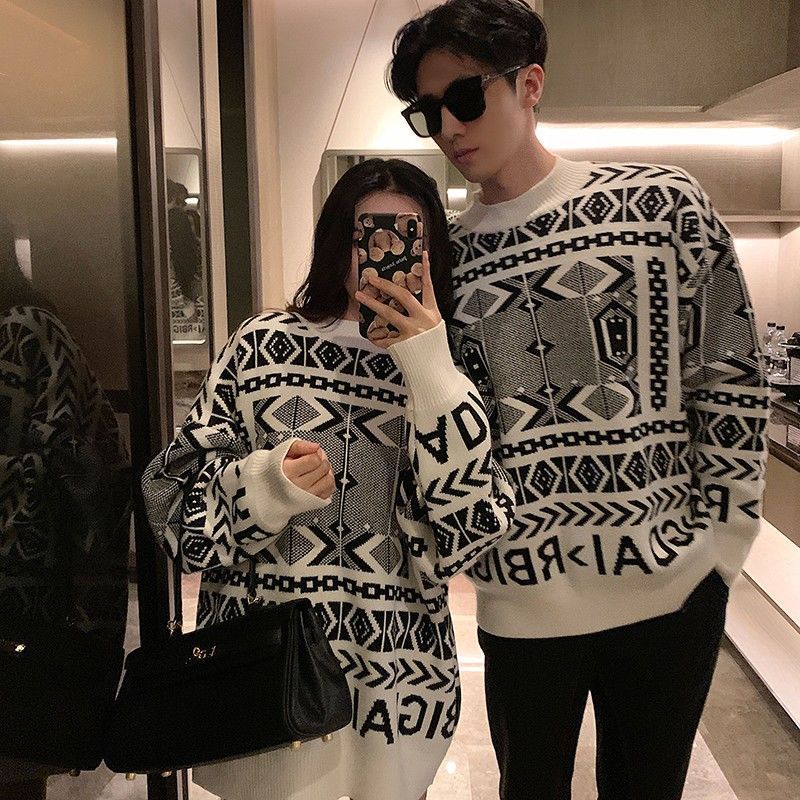 Áo khoác len dày họa tiết kẻ sọc thời trang thu đông 2021 cho nam và nữ