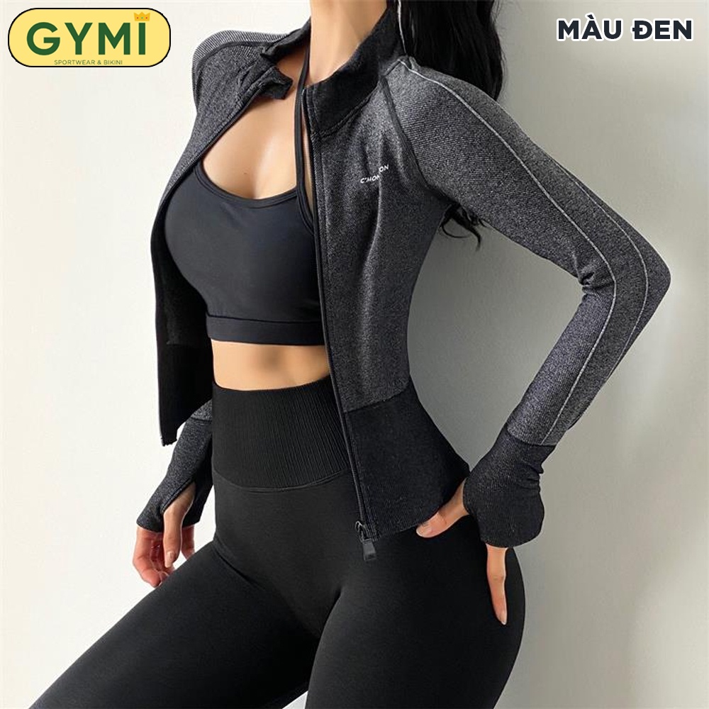 Áo khoác tập gym yoga nữ GYMI AK03 dáng croptop thể thao chất vải dệt dày dặn thoáng khí chống nắng