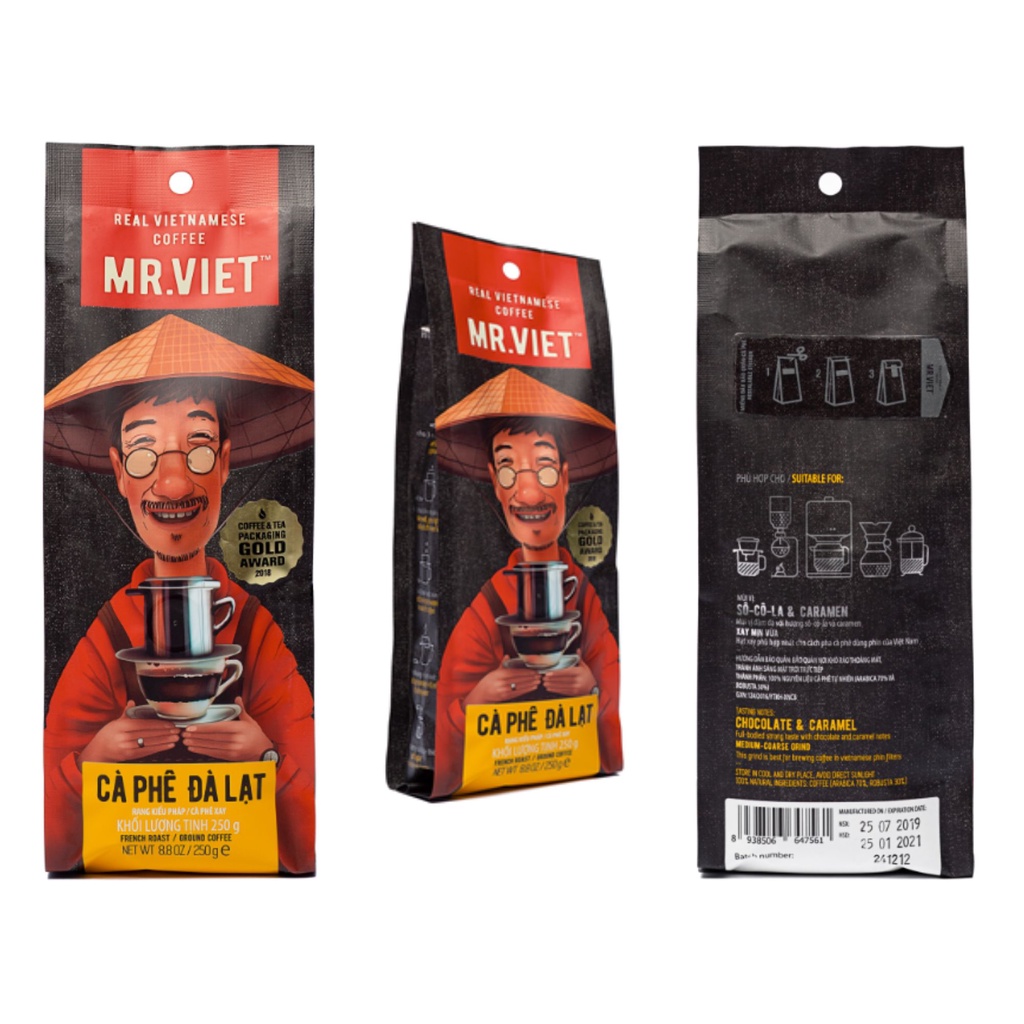 MR.VIET Cà Phê Đà Lạt - Cà Phê Rang Xay Túi 250g (MR.VIET Dalat - Ground Coffee 250g Bag)