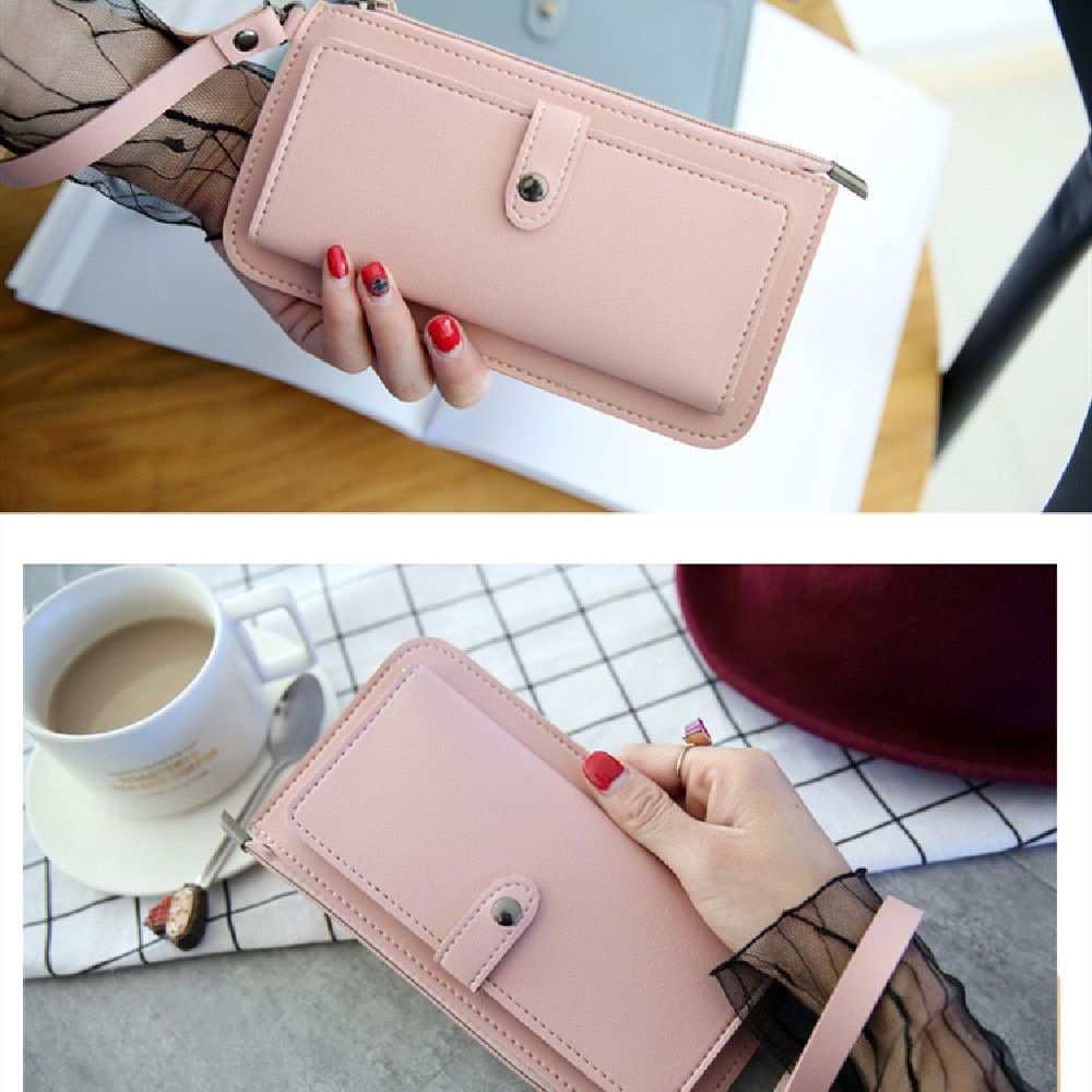 Ví tiền xu mỏng dài khoá dây kéo chất liệu pu không thấm nước