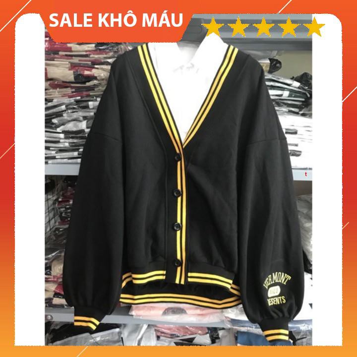 [MUA1 TẶNG1]Áo khoác len mỏng unisex- Áo khoác CARDIGAN VERMONT ĐEN THÊU TAY cho cả nam và nữ  TẶNG SET 5 CHUN BUỘC TÓC