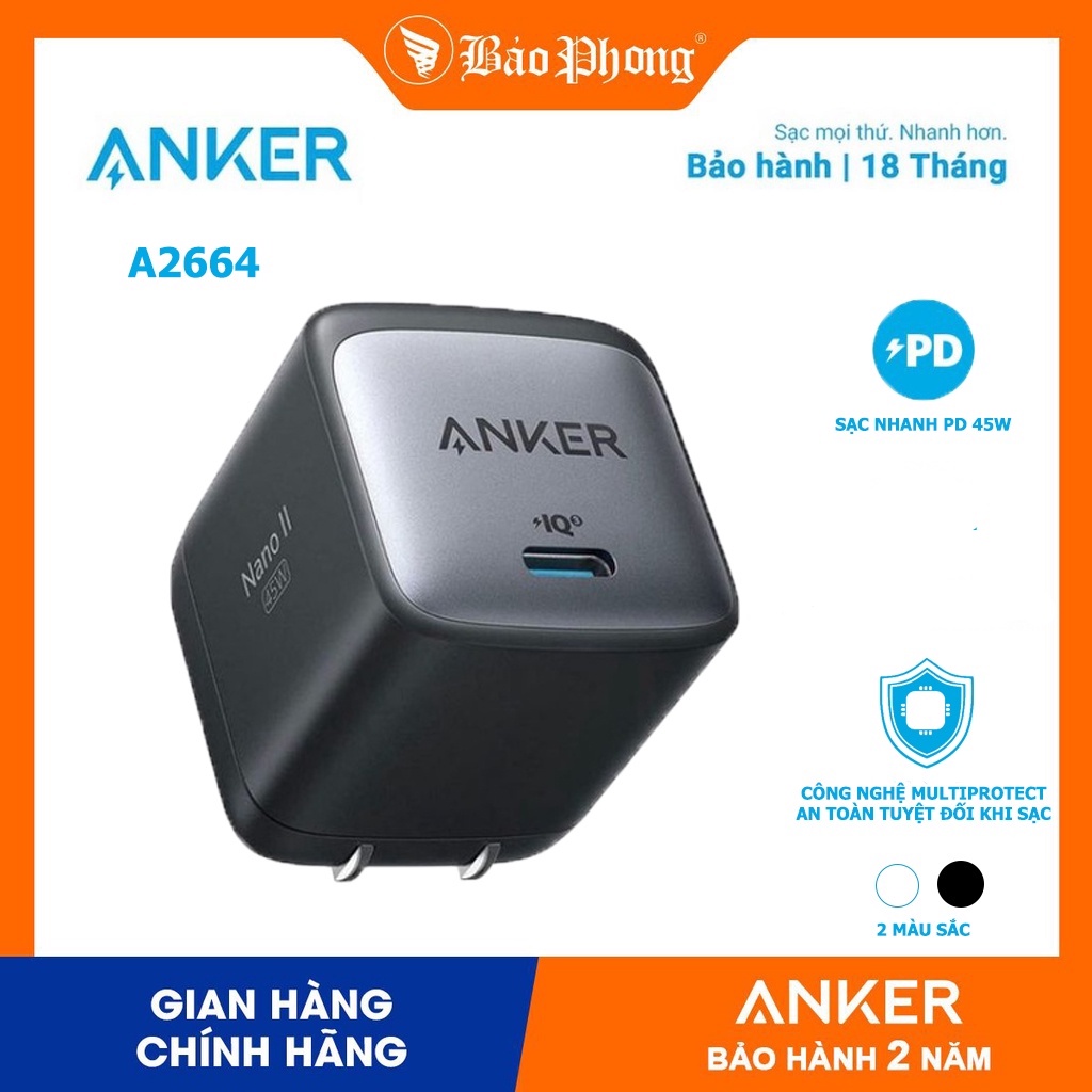 Củ Sạc Nhanh ANKER PowerPort Nano GaN II A2664 45W cho iP 13 12 11 samsung oppo