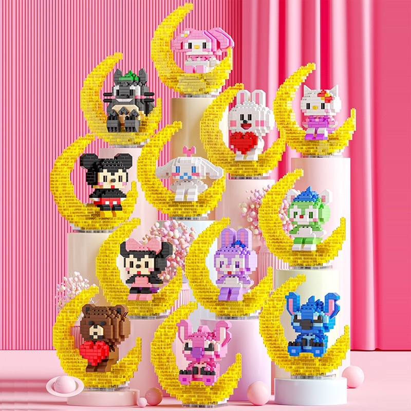 Đồ chơi mô hình lắp ráp phi hành gia hình Cinnamoroll, Kitty, Thỏ Stella kèm đèn phát sáng 3D thông minh dành cho bé