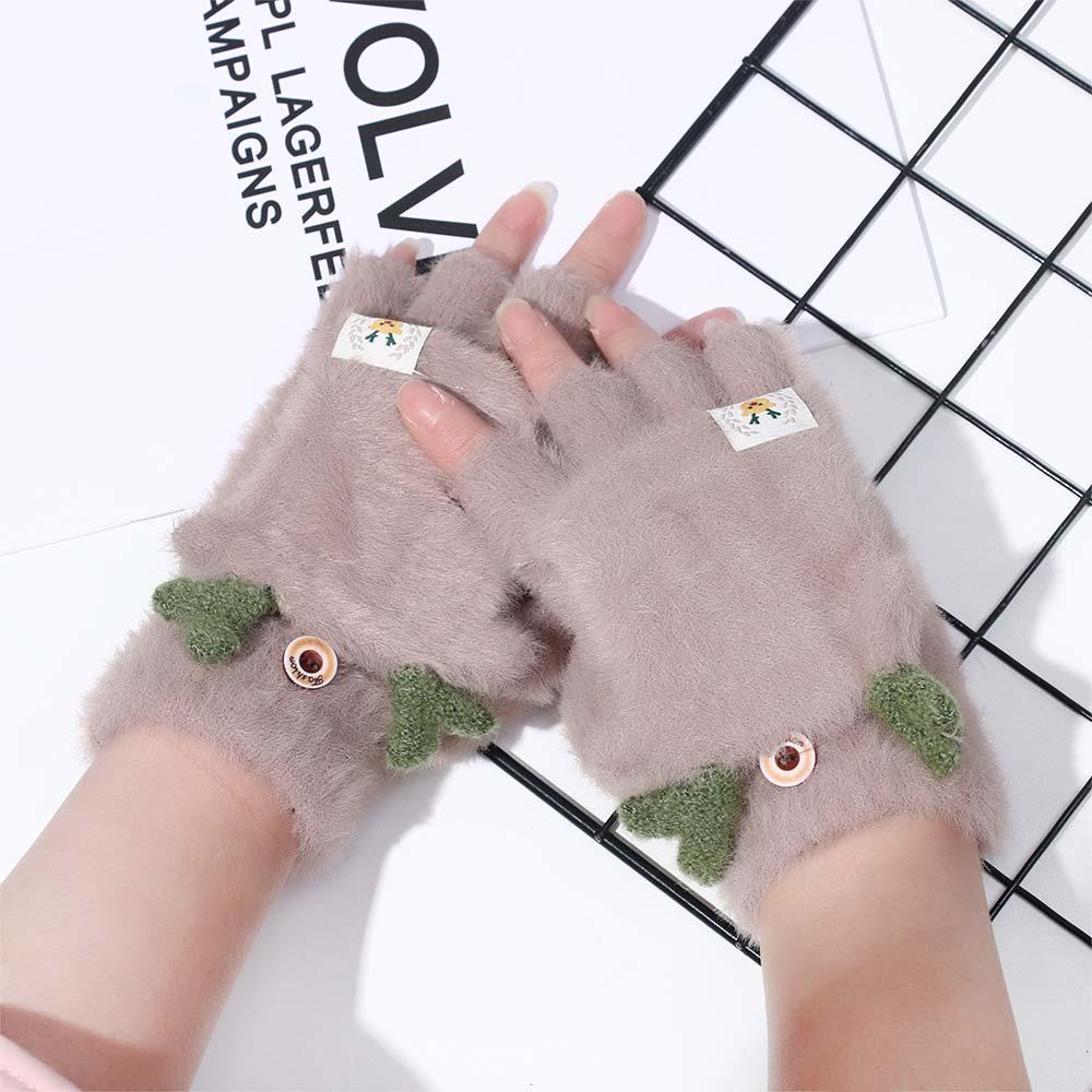 1 Cặp Găng Tay Lông Mềm Mại Họa Tiết Móng Vuốt Mèo / Hươu Hoạt Hình Thời Trang Cho Nữ