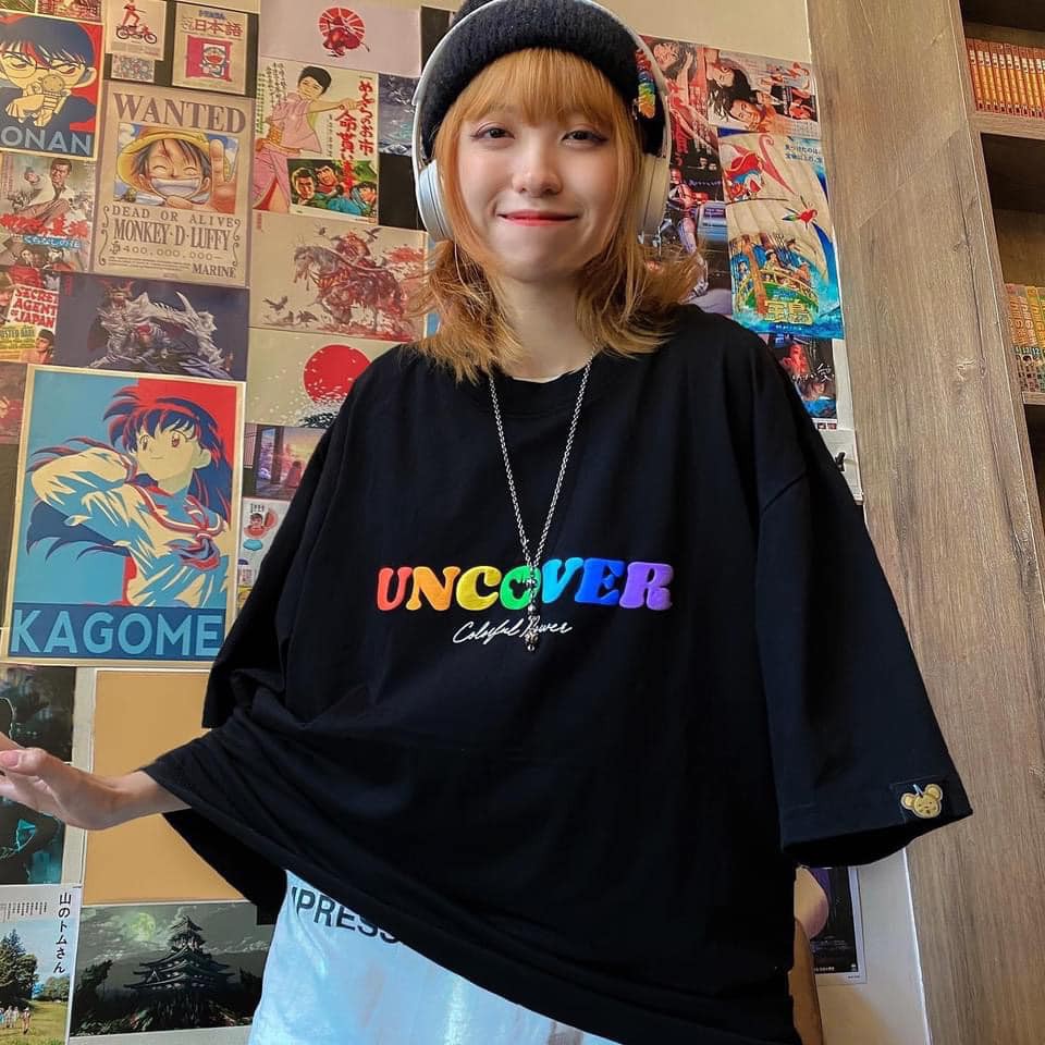 Áo Thun Tay Lỡ Nam Nữ UNCOVER BEAR COLORFUL Màu Trắng Màu Đen Unisex Form Rộng Áo Phông