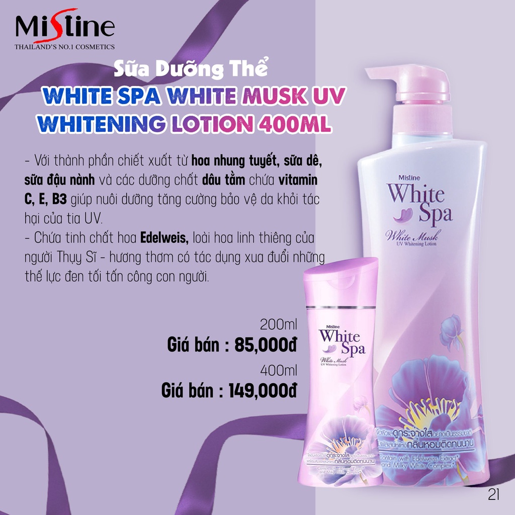 Kem Dưỡng Da Toàn Thân Mistine White Spa Summer UV3 Whitening Lotion