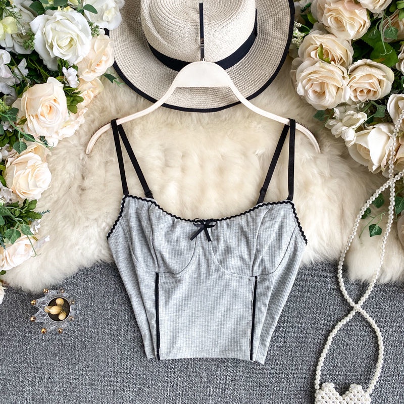 Áo dệt kim hai dây dáng ôm màu sắc gợn sóng thời trang cho nữ