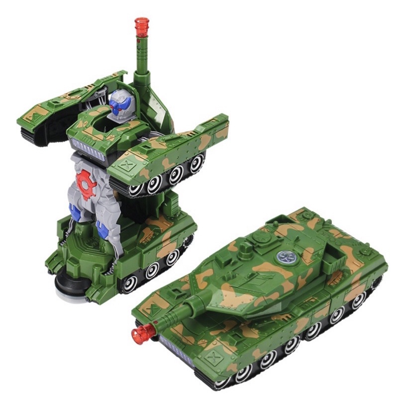 Đồ Chơi Trẻ Em Xe Tăng Biến Hình Robot Tự Động Có Đèn Và Nhạc