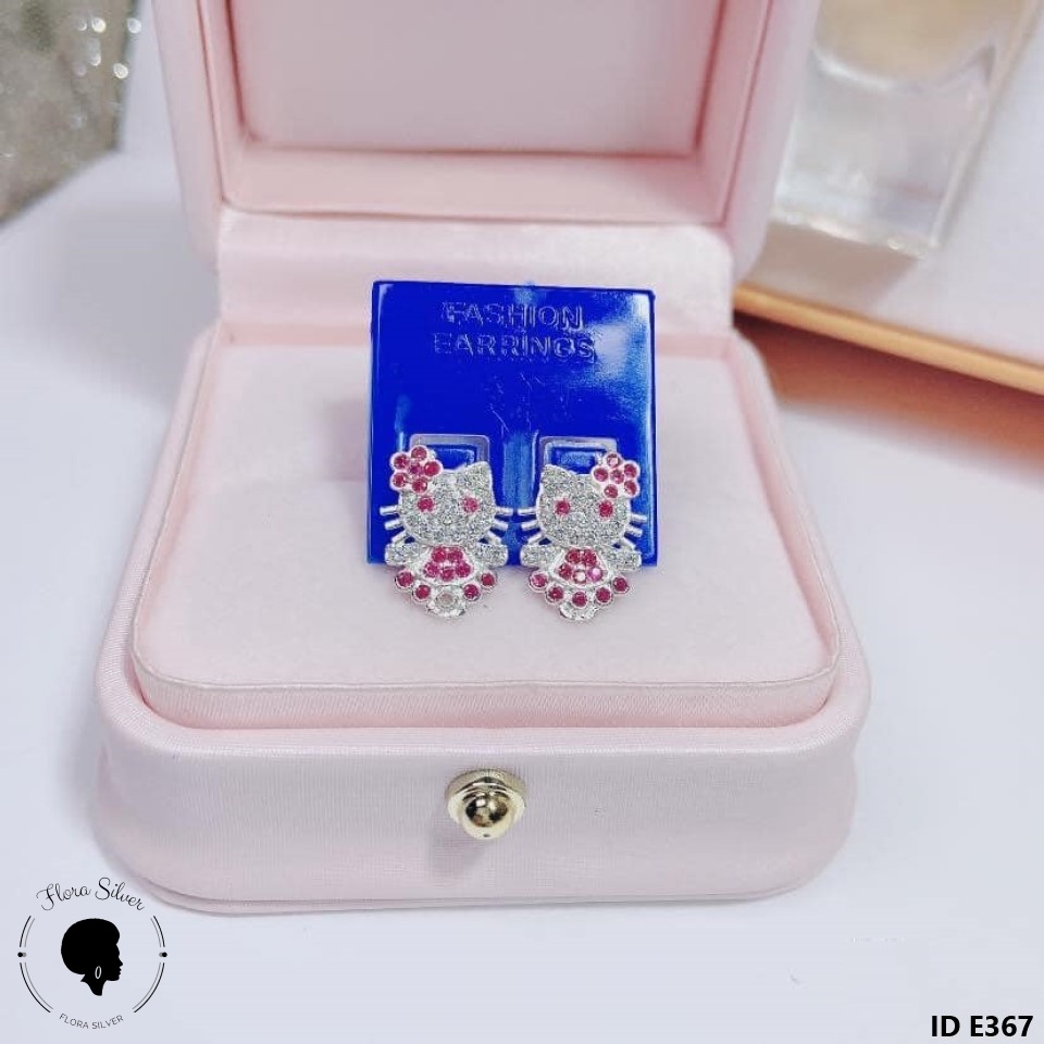 Bông tai bạc cho bé hình mèo Hello kitty FLORA E367
