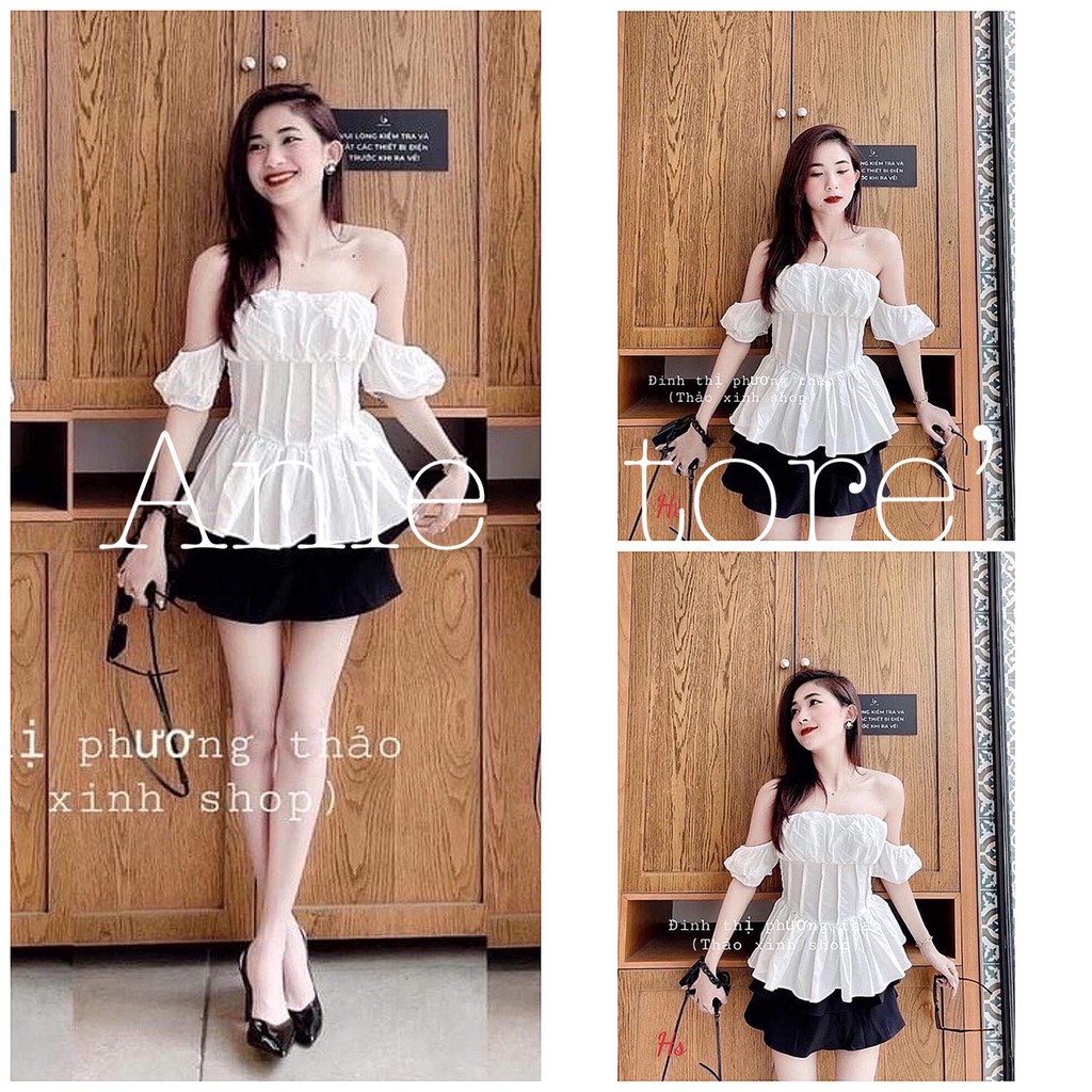 [ Mã FAMAYWA2 giảm 10K đơn 50K] Bộ Áo Trễ Vai Chân Váy Ngắn 🦋 Set Áo Trắng Bèo Kèm Chân Váy Đen 🦋