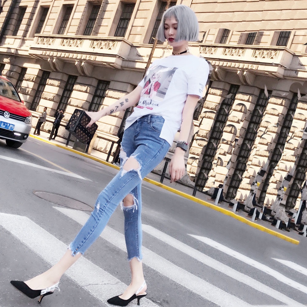 Quần jeans Skinny Lưng Cao Năm 2021 Thời Trang Mùa Thu Hàn Quốc Dành Cho Nữ