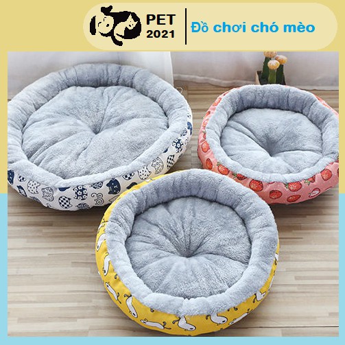 Đệm tròn cho chó mèo lót lông viền vải nhiều màu sắc - Nệm cho thú cưng siêu ấm có đáy chống trượt - PET 2021