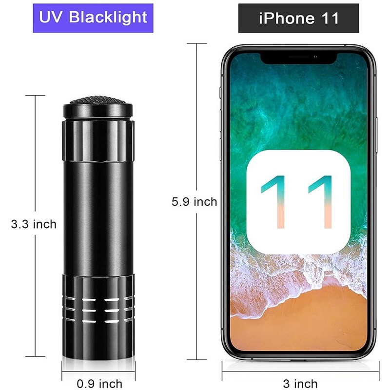 Đèn Pin UV 9 LED Mini Bằng Nhôm Tia Cực Tím Cho Chó Mèo Và Nước Tiểu