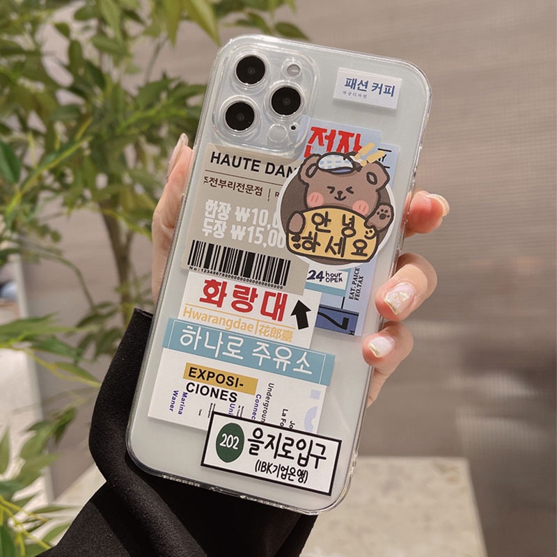 Ốp Điện Thoại TPU Trong Suốt Họa Tiết Gấu Kiểu Hàn Quốc Chống Sốc / Bụi Cho IPhone 14 13 12 11 Pro Max X XR 8 7 Plus Xs Max