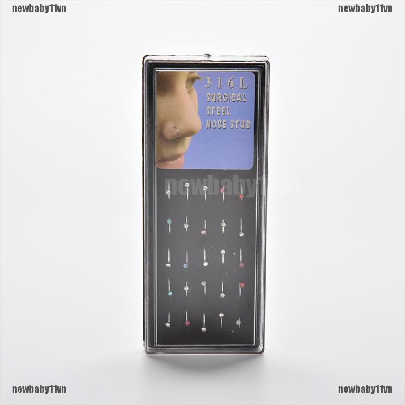 1 Hộp 40 Khuyên Mũi Thép Không Rỉ Đính Đá Pha Lê