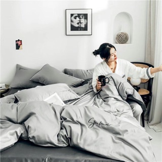 BỘ CHĂN GA GỐI LỤA TENCEL SUMOI GHI SÁNG PHỐI