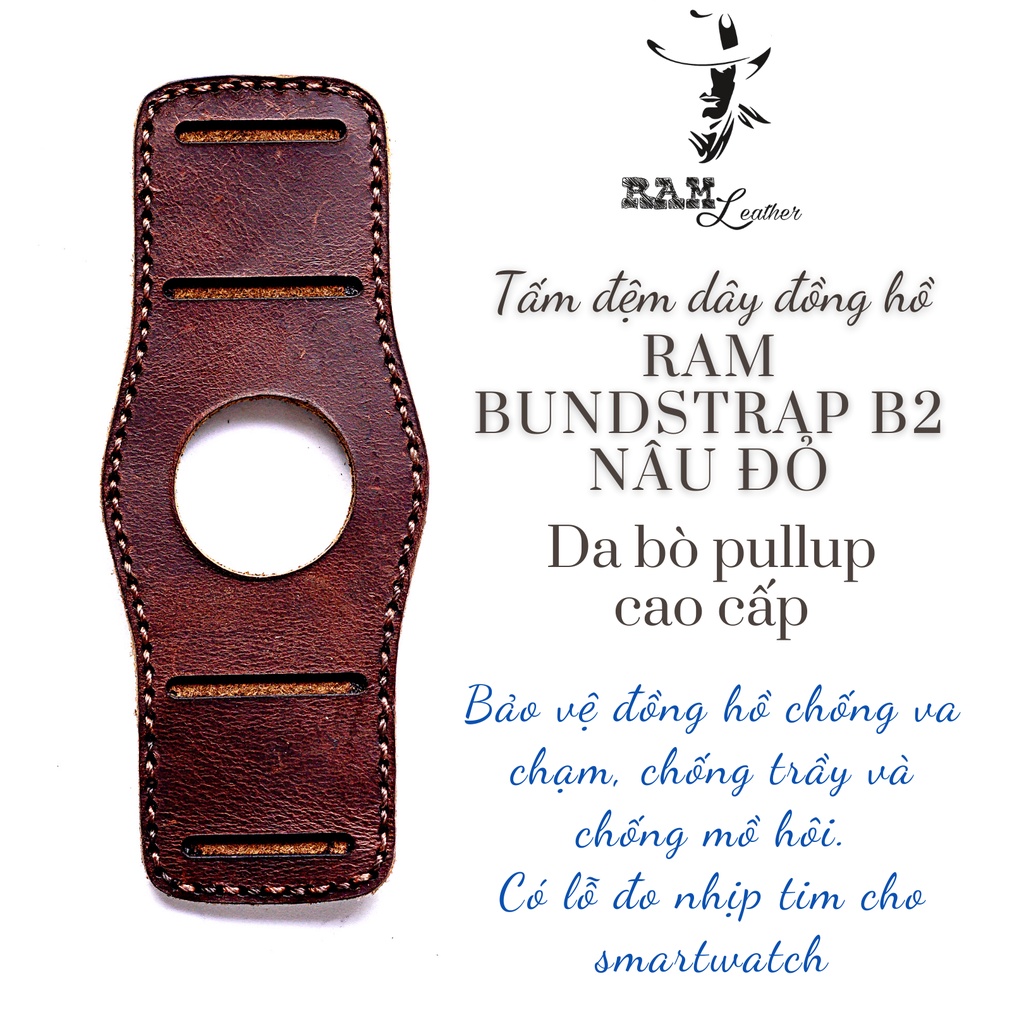 Tấm lót đồng hồ RAM Leather Bundstrap B2 da bò nâu đỏ kiểu quân đội