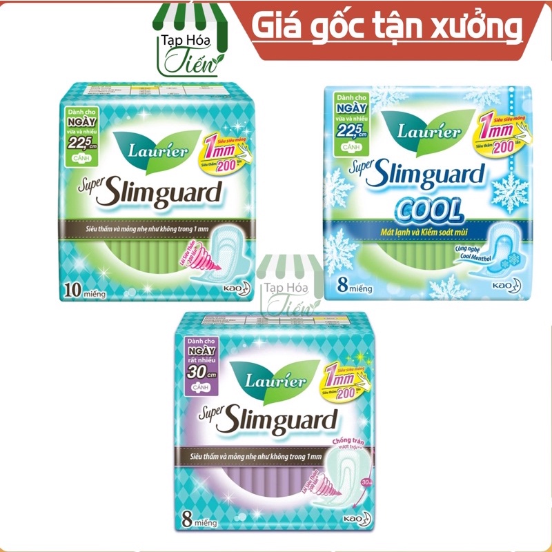 BĂNG Tả VỆ SINH LAURIER SIÊU MỎNG BẢO VỆ Super Slim Guard 1mm 22,5cm/10mieng - 25cm/8mieng - 30cm/8mieng