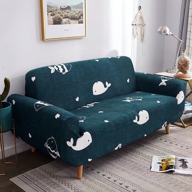 VẢI BỌC GHẾ SOFA hoạ tiết cá voi trắng độc đáo trang trí nội thất