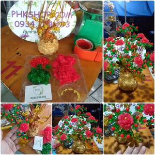 Combo full bộ nguyên liệu hoa mẫu đơn chery 10 nhánh 35cm phk shop