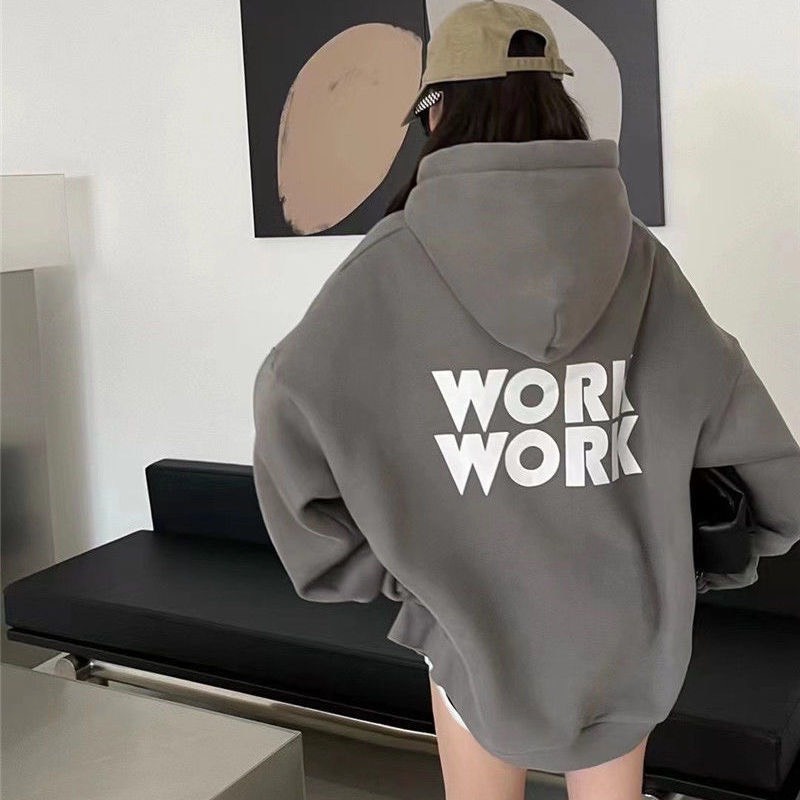 Áo hoodie nam nữ form rộng nỉ bông dây rút to WORK WORK phong cách Hàn Quốc | BigBuy360 - bigbuy360.vn