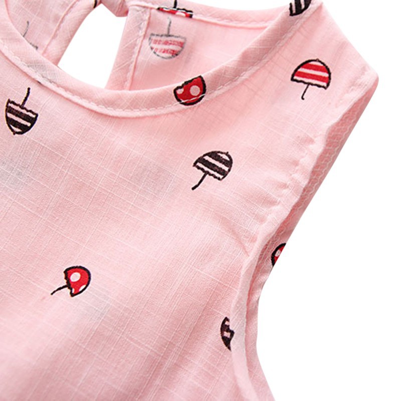 Đầm cotton cộc tay cổ tròn in hình nấm đa sắc dễ thương cho bé gái