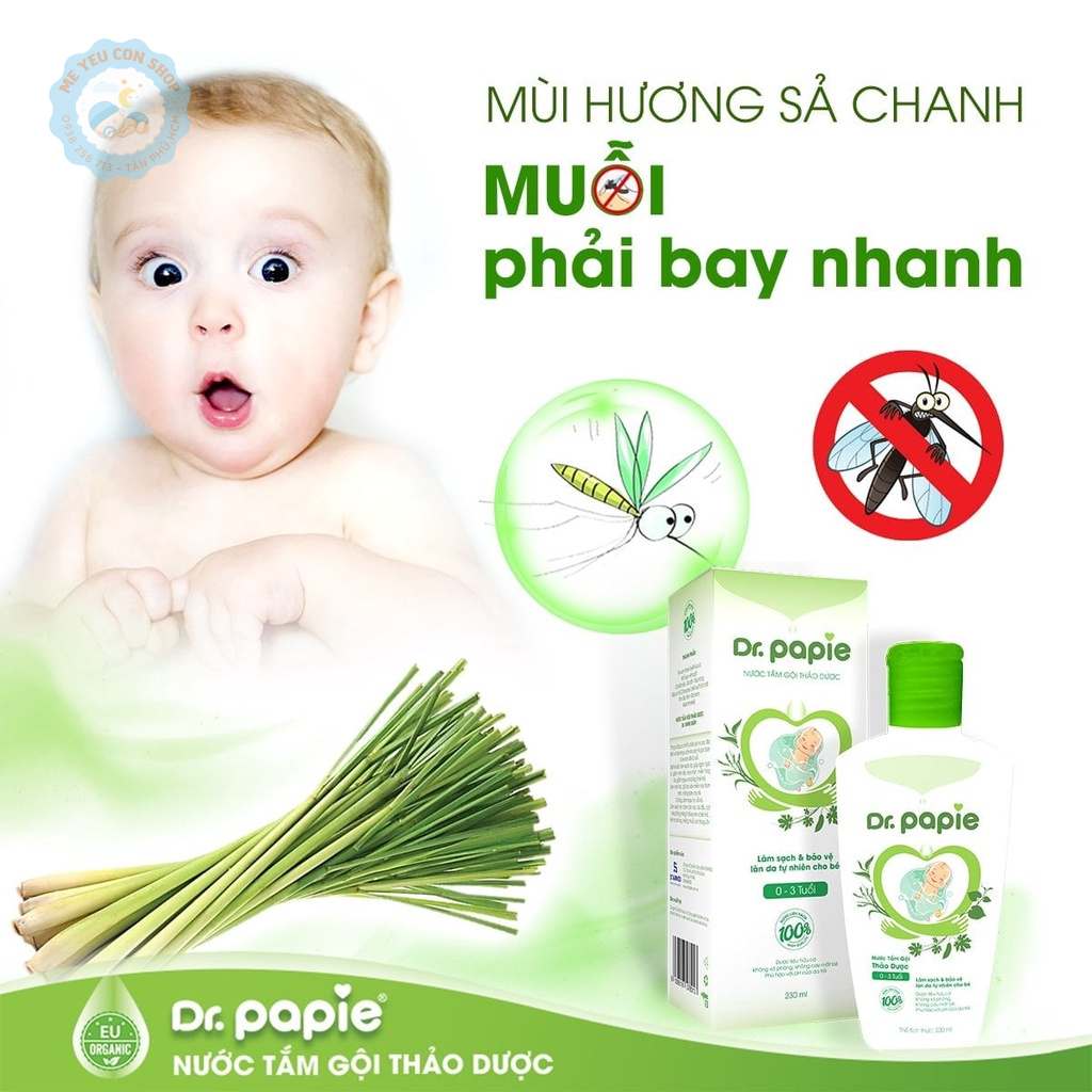 Nước Tắm Gội Thảo Dược Dr Papie 230ml (0-3 tuổi )