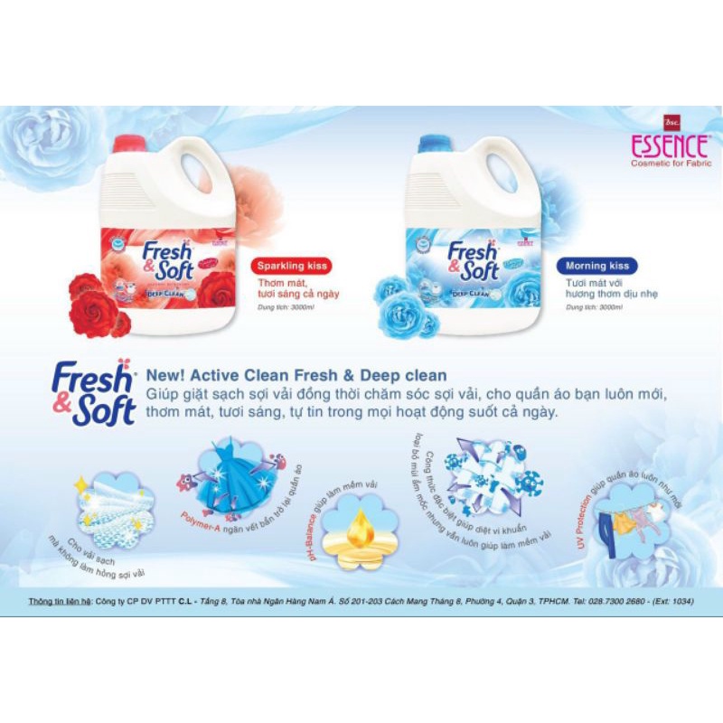 NƯỚC GIẶT FRESH SOFT 2 HƯƠNG DUNG TÍCH 3 LÍT (HÀNG CHUẨN CÔNG TY?