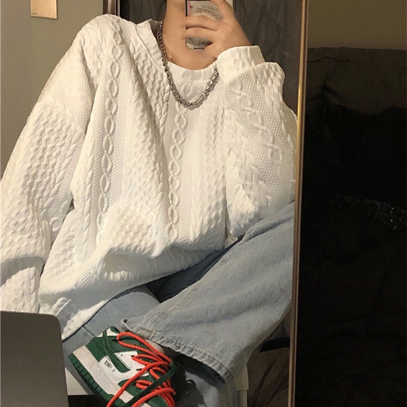 [SP mới cần đánh giá] Áo Sweater Hoạ Tiết Nổi, Áo Nỉ Dài Tay Dáng Rộng Màu Trắng QN95115 | BigBuy360 - bigbuy360.vn