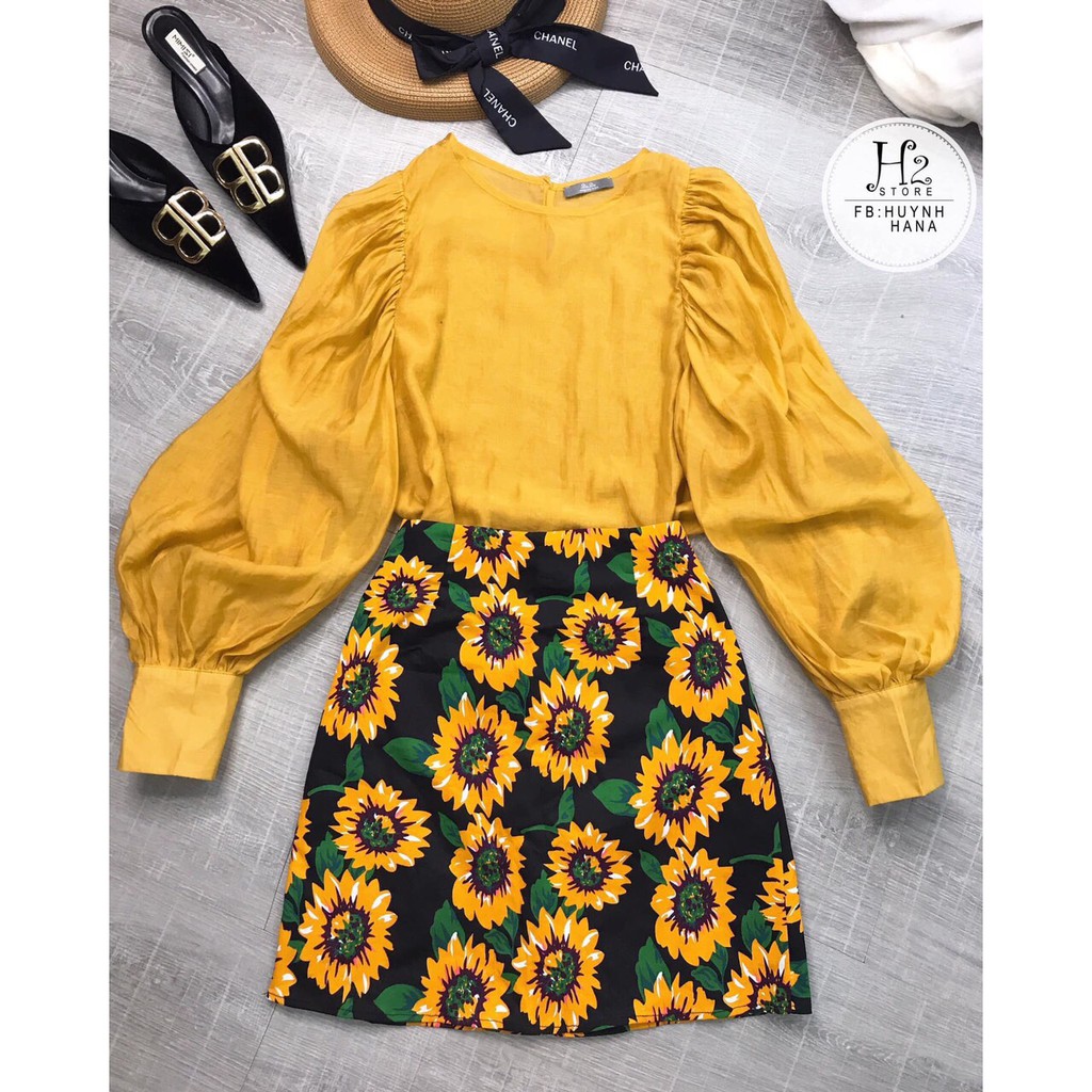 Sét đầm hoa cúc áo voan tay phồng phối chân váy hoa cúc siêu xinh TTSA0185